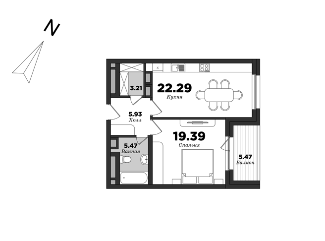 Krestovskiy De Luxe, Building 6, 1 bedroom, 59.03 m² | planning of elite apartments in St. Petersburg | М16